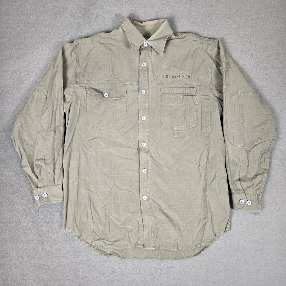 Avirex Shirt Mens‎ Medium Military Button Up Long Sleeve Olive Green Pocket